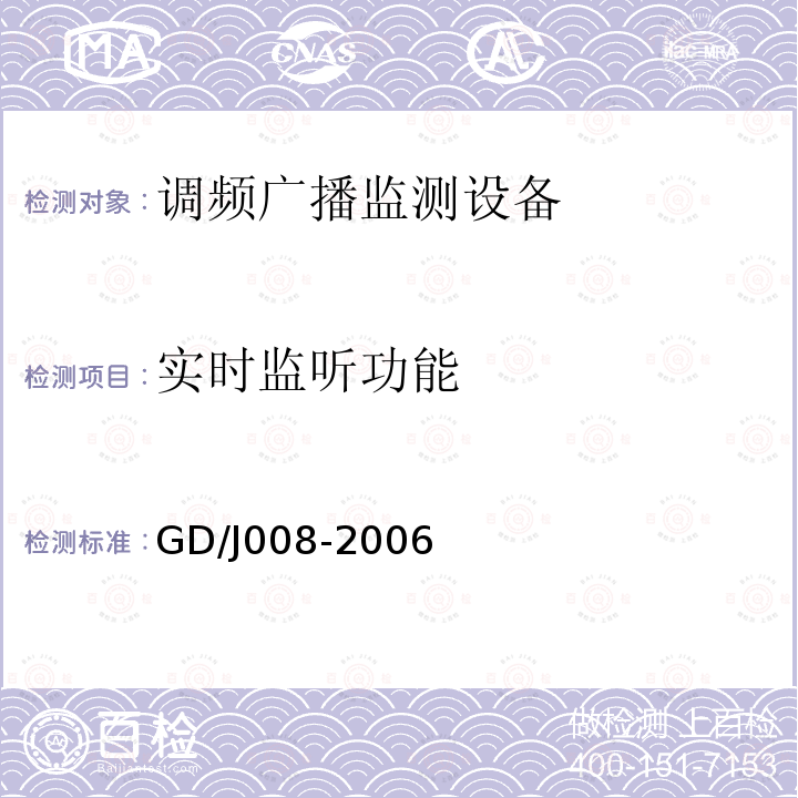 实时监听功能 调频（FM）广播监测设备入网技术要求及测量方法