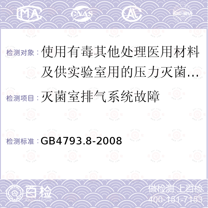 灭菌室排气系统故障 使用有毒其他处理医用材料及供实验室用的压力灭菌器和灭菌器