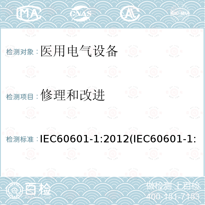 修理和改进 IEC 60601-1-2005+Amd 1-2012 医用电气设备 第1部分:基本安全和基本性能的通用要求