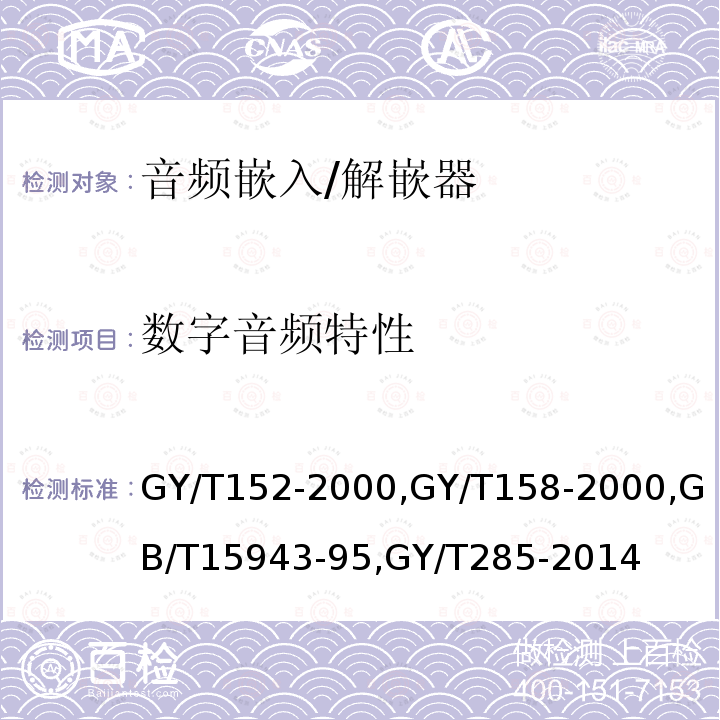 数字音频特性 GY/T 152-2000 电视中心制作系统运行维护规程