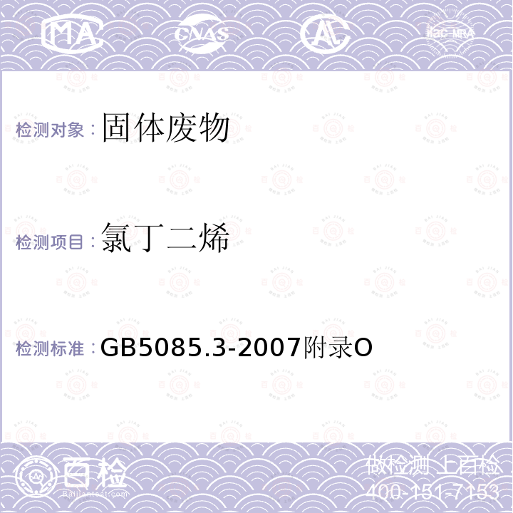 氯丁二烯 危险废物鉴别标准 浸出毒性鉴别 挥发性有机化合物的测定 气相色谱/质谱法