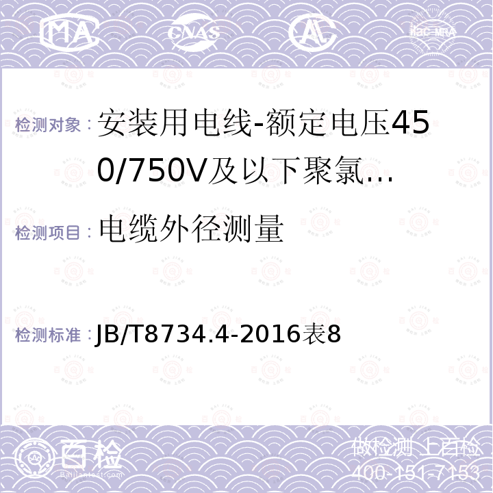 电缆外径测量 额定电压450/750V及以下聚氯乙烯绝缘电缆电线和软线 第4部分：安装用电线