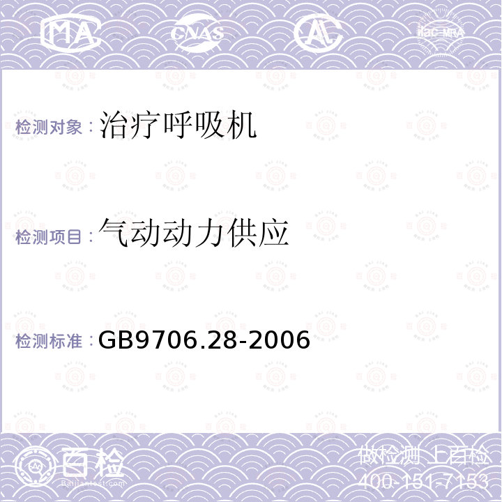 气动动力供应 医用电气设备第2部分:呼吸机安全专用要求——治疗呼吸机