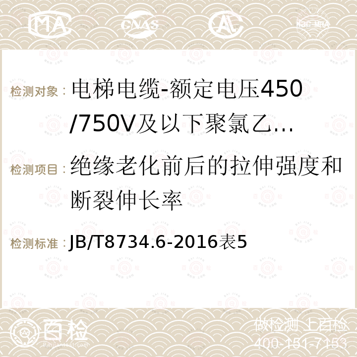 绝缘老化前后的拉伸强度和断裂伸长率 额定电压450/750V及以下聚氯乙烯绝缘电缆电线和软线 第6部分：电梯电缆