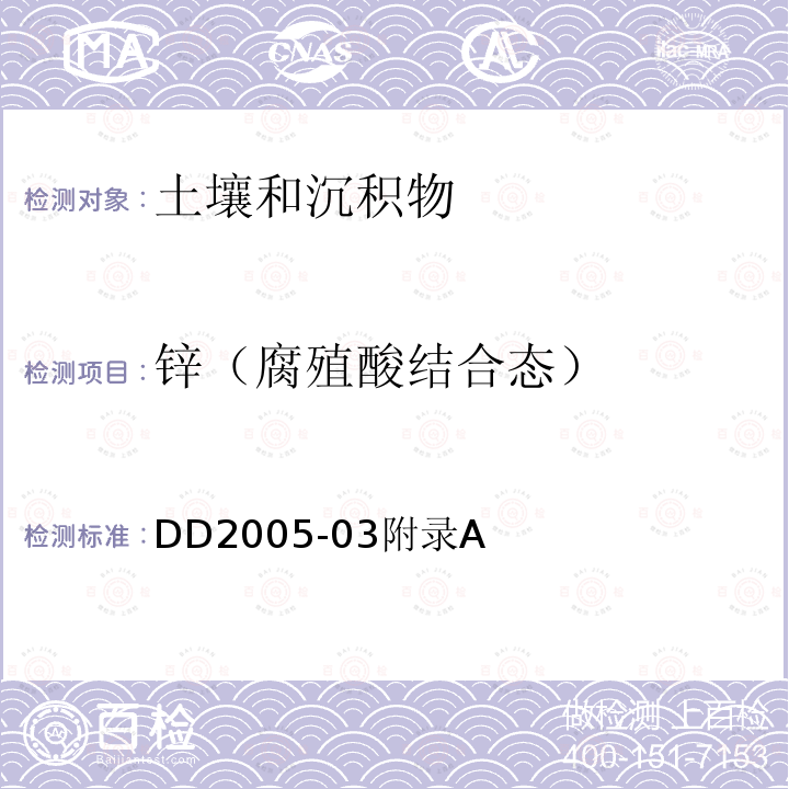 锌（腐殖酸结合态） 生态地球化学评价样品分析技术要求