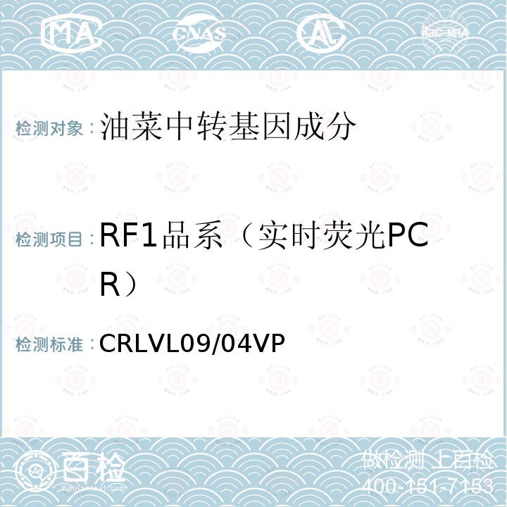 RF1品系（实时荧光PCR） 转基因油菜RF1品系特异性定量检测 实时荧光PCR方法