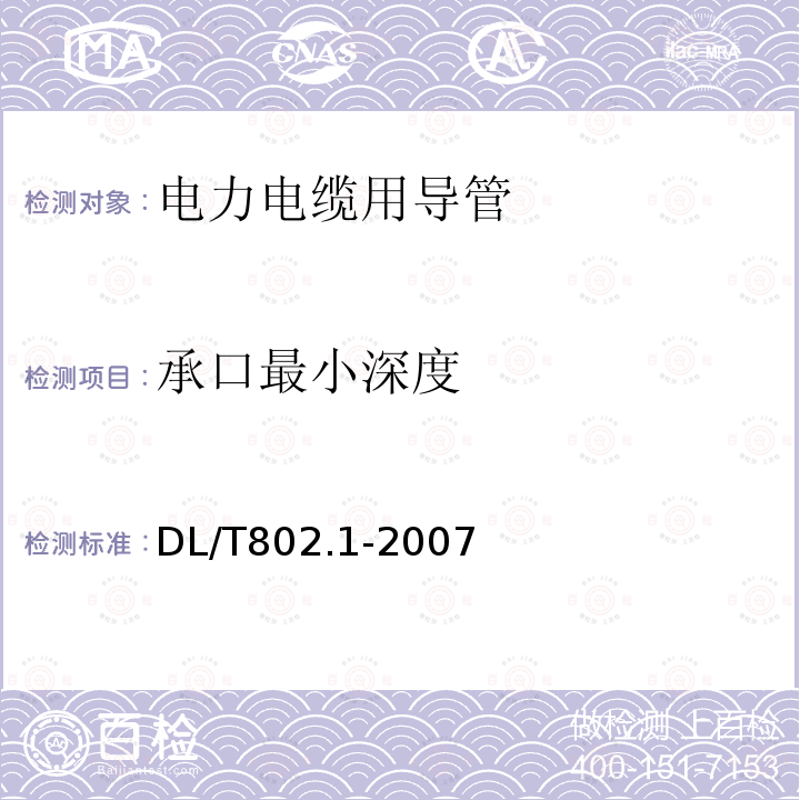 承口最小深度 电力电缆用导管技术条件 第1部分：总则