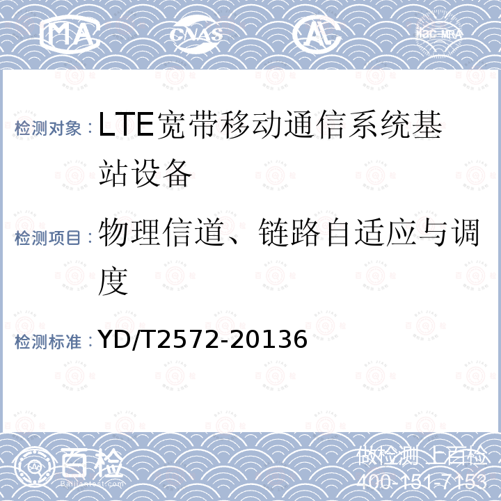 物理信道、链路自适应与调度 TD-LTE数字蜂窝移动通信网 基站设备测试方法（第一阶段）