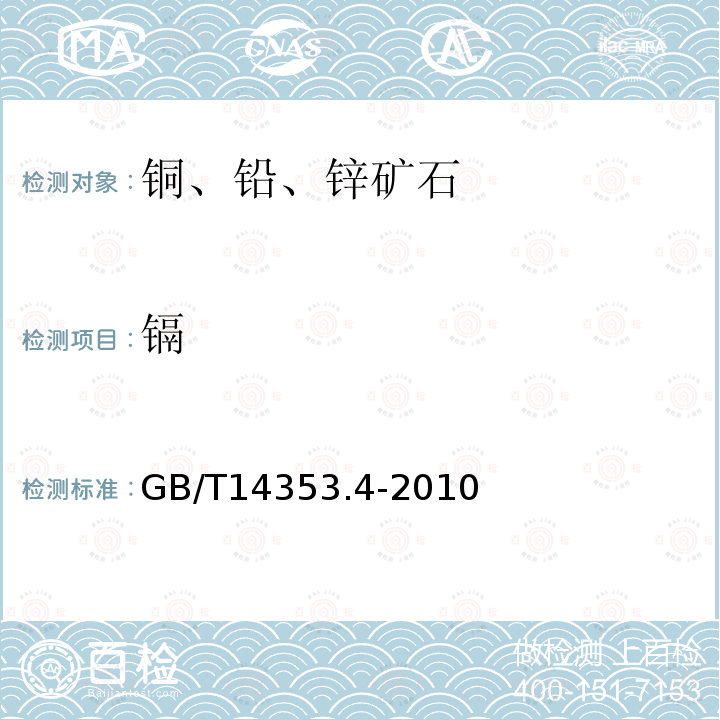 镉 铜矿石、铅矿石、锌矿石化学分析方法 第4部分 镉量测定