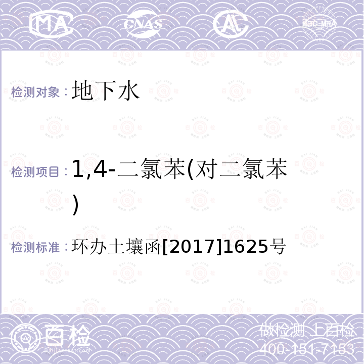 1,4-二氯苯(对二氯苯) 全国土壤污染状况详查地下水样品分析测试方法技术规定 第二部分4挥发性有机物类