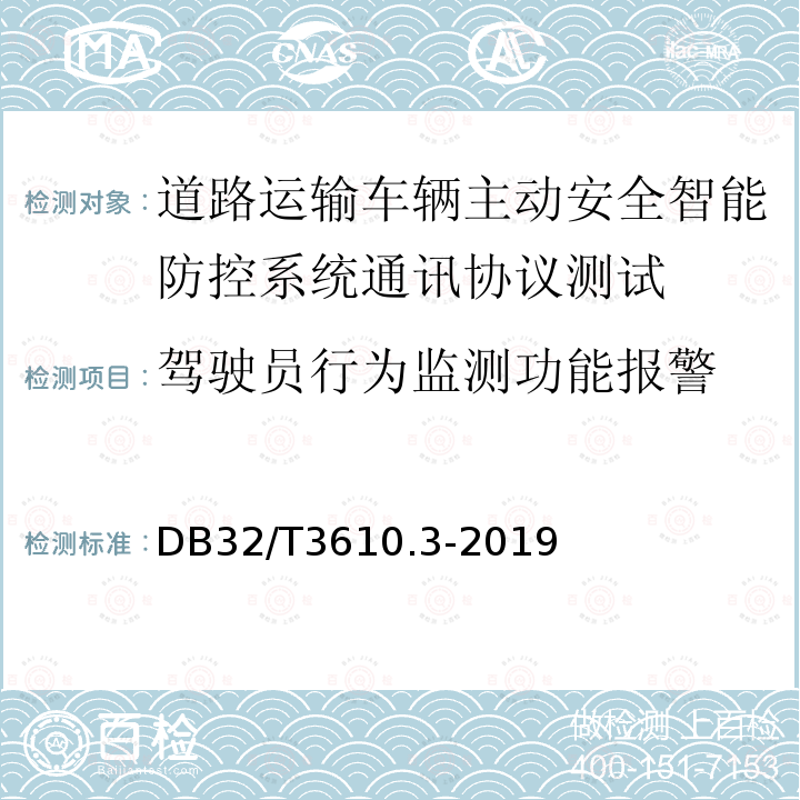 驾驶员行为监测功能报警 道路运输车辆主动安全智能防控系统
技术规范 第3部分：通讯协议