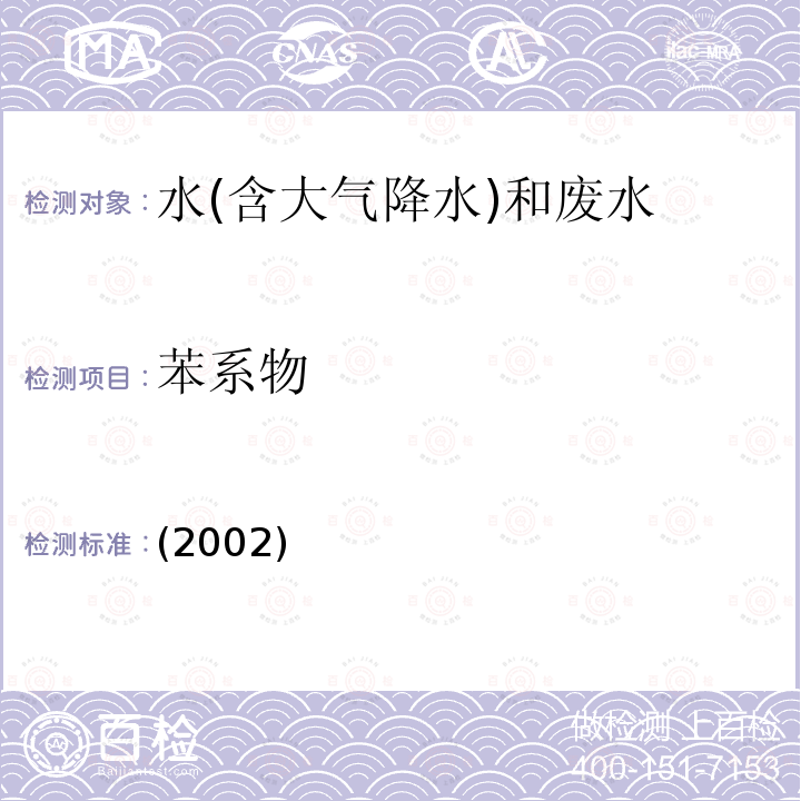 苯系物 苯系物 吹脱捕集-气相色谱法 水和废水监测分析方法 (第四版) 国家环保总局