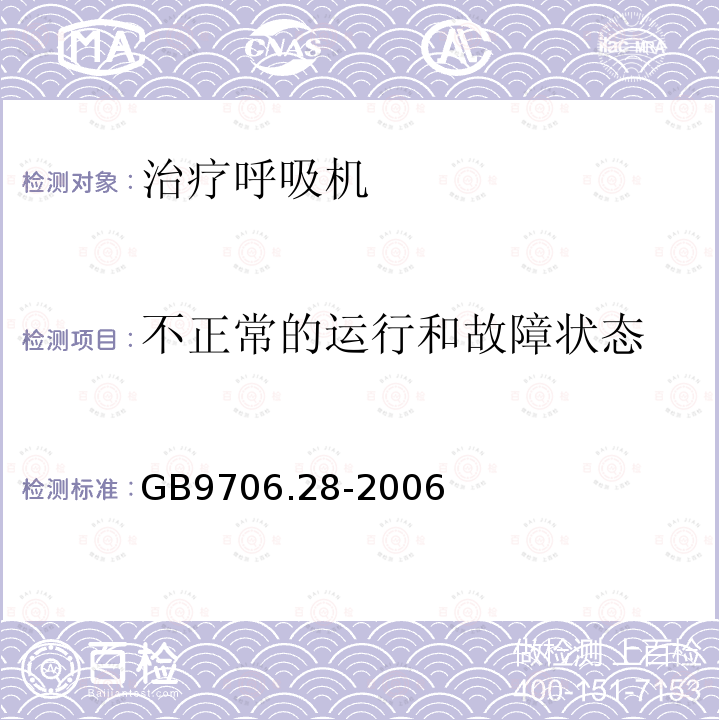 不正常的运行和故障状态 医用电气设备第2部分:呼吸机安全专用要求——治疗呼吸机