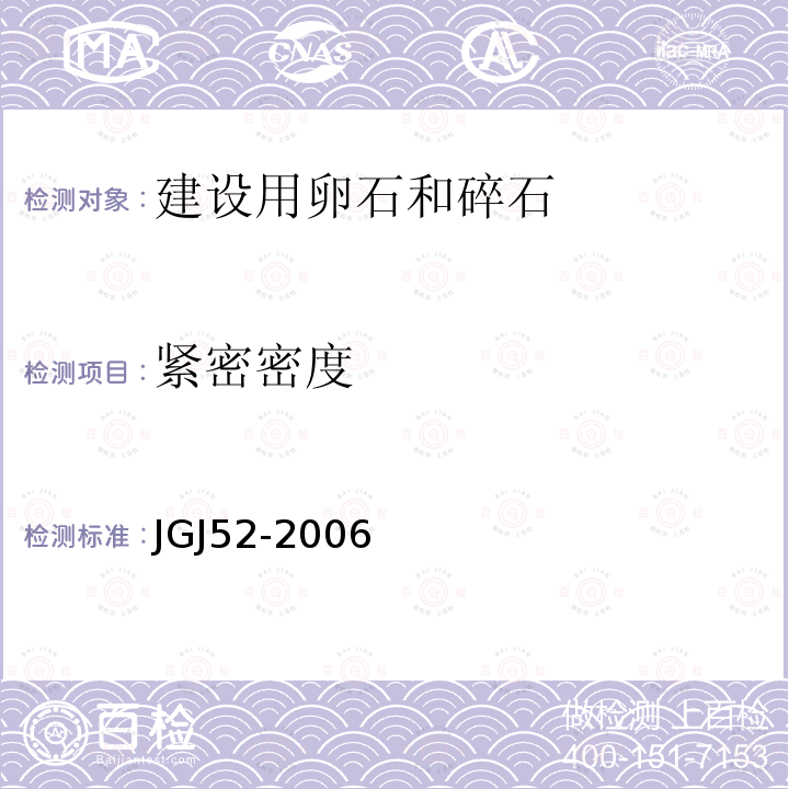 紧密密度 普通混凝土用砂、石质量及检验方法标准 7石的检验方法7.6碎石或卵石的堆积密度和紧密密度试验