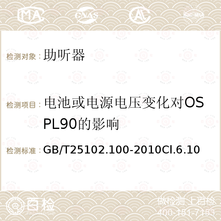 电池或电源电压变化对OSPL90的影响 电声学 助听器 第0部分：电声特性的测量