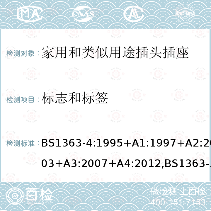 标志和标签 插头、插座、转换器和连接单元 第4部分 13A 带熔断器带开关和不带开关的连接单元的规范