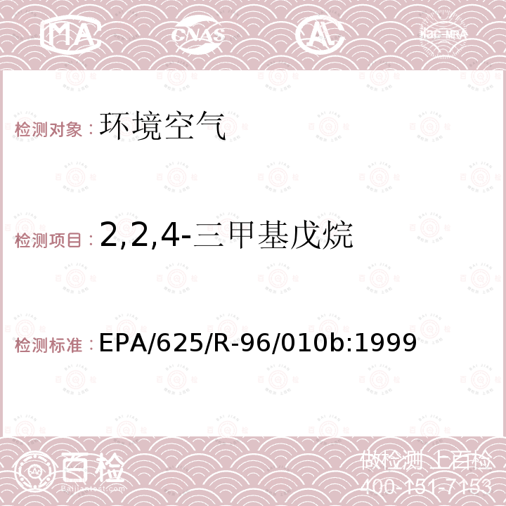 2,2,4-三甲基戊烷 空气中有毒有机污染物测定方法 第二版 罐采样气相色谱质谱联用法测定空气中挥发性有机物（TO-15）