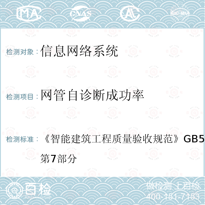 网管自诊断成功率 智能建筑工程质量验收规范 
GB 50339-2013 第7部分