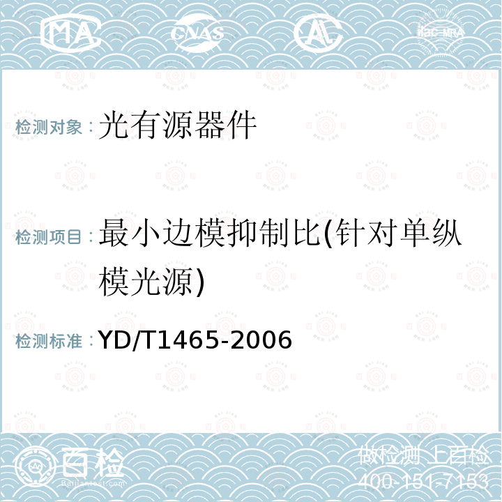 最小边模抑制比(针对单纵模光源) 10Gbit/s小型化可插拔光收发合一模块技术条件