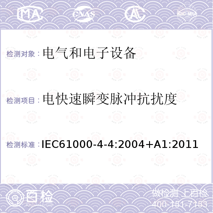 电快速瞬变脉冲抗扰度 电磁兼容　试验和测量技术　电快速 瞬变脉冲群抗扰度试验