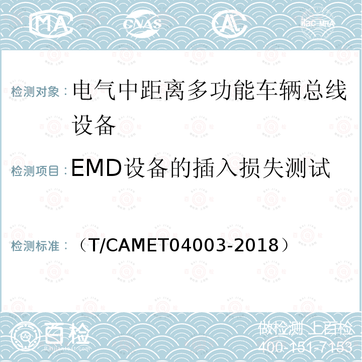 EMD设备的插入损失测试 城市轨道交通电动客车列车控制与诊断系统技术规范