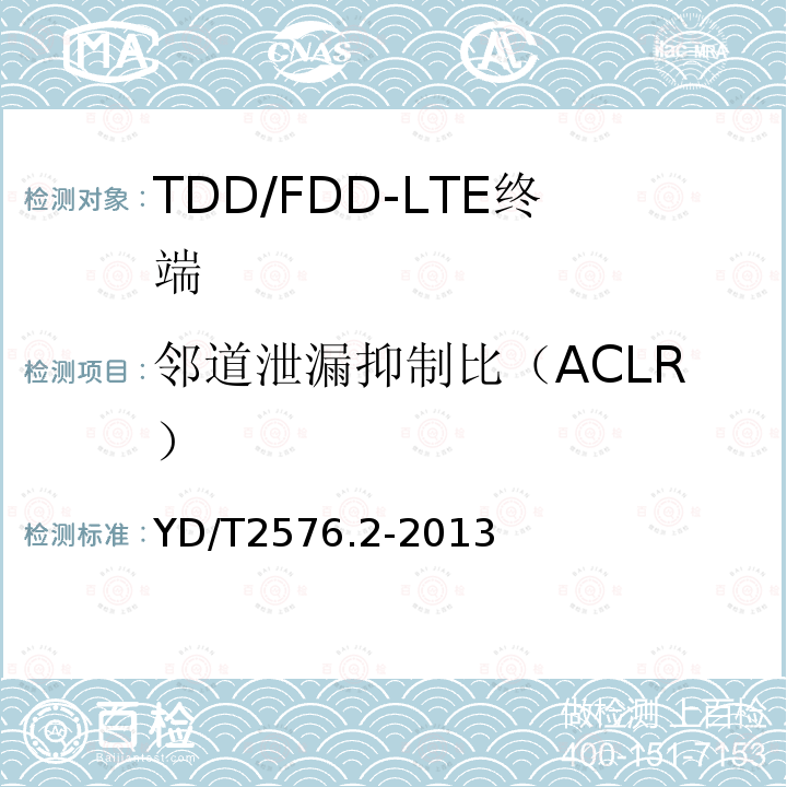 邻道泄漏抑制比（ACLR） TD-LTE数字蜂窝移动通信网 终端设备测试方法（第一阶段） 第2部分：无线射频性能测试