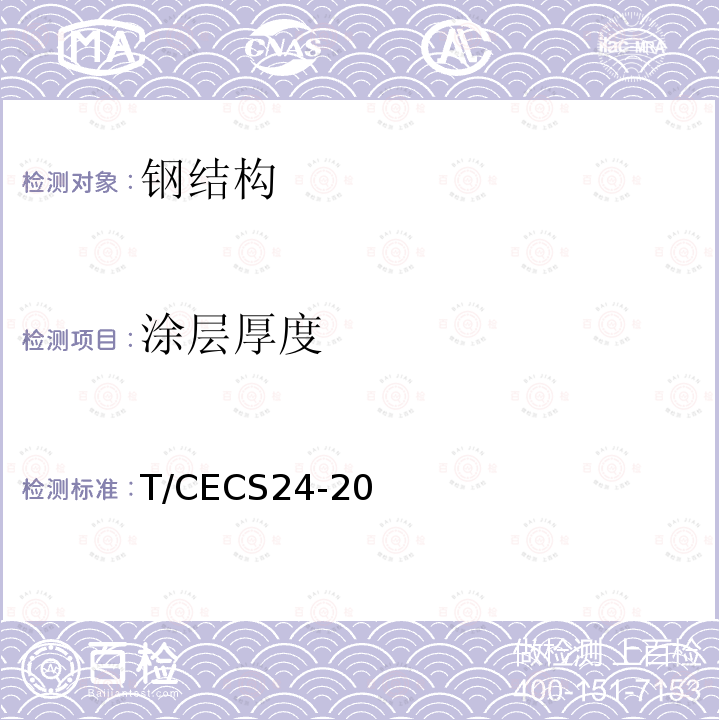 涂层厚度 T/CECS24-20 钢结构防火涂料应用技术规范