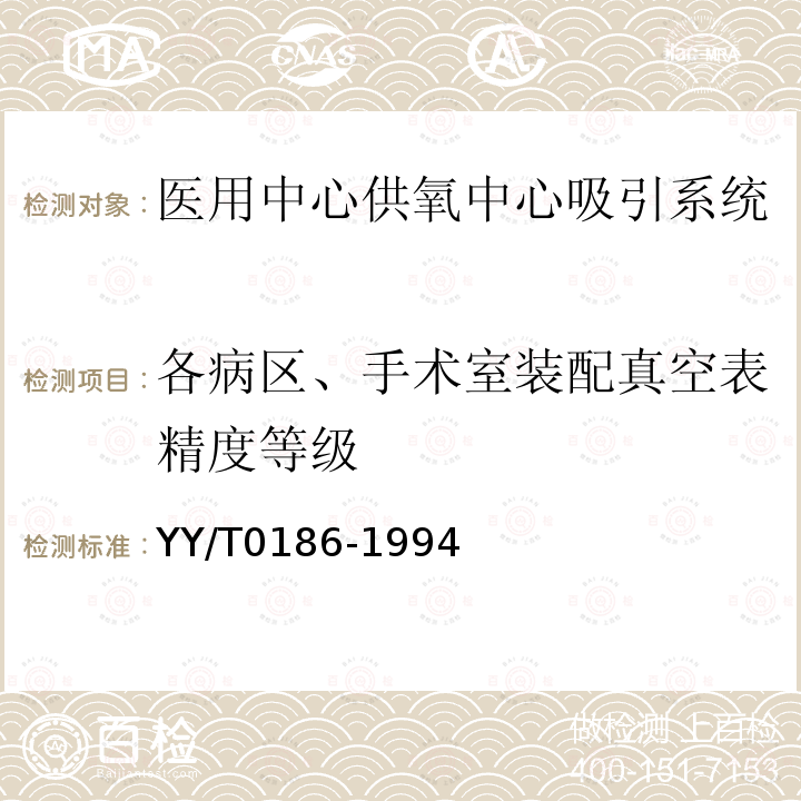 各病区、手术室装配真空表精度等级 医用中心供氧系统通用技术条件