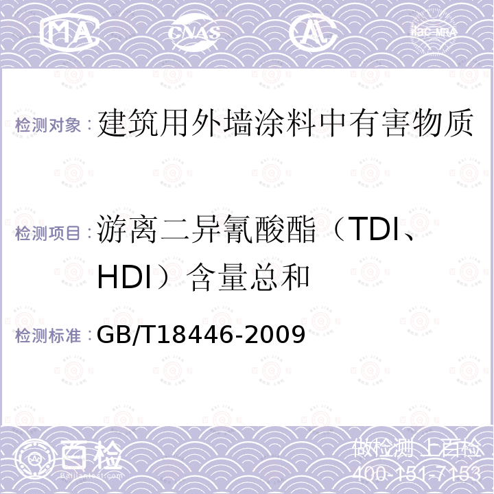 游离二异氰酸酯（TDI、HDI）含量总和 色漆和清漆用漆基 多氰酸酯树脂中二异氰酸酯单体的测定