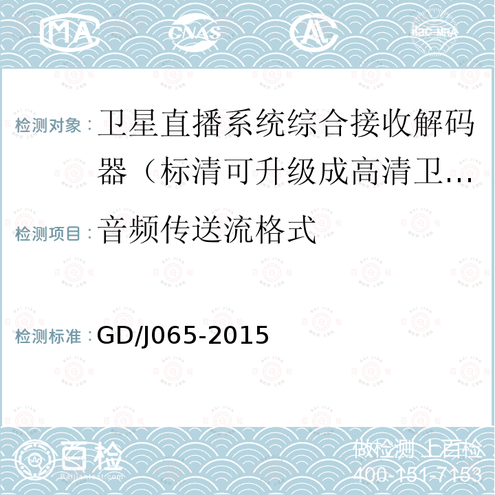 音频传送流格式 卫星直播系统综合接收解码器（标清可升级成高清卫星地面双模型）技术要求和测量方法