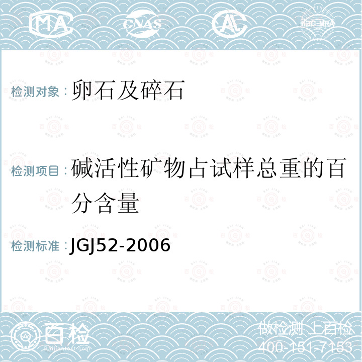 碱活性矿物占试样总重的百分含量 普通混凝土用砂、石质量及检验方法标准