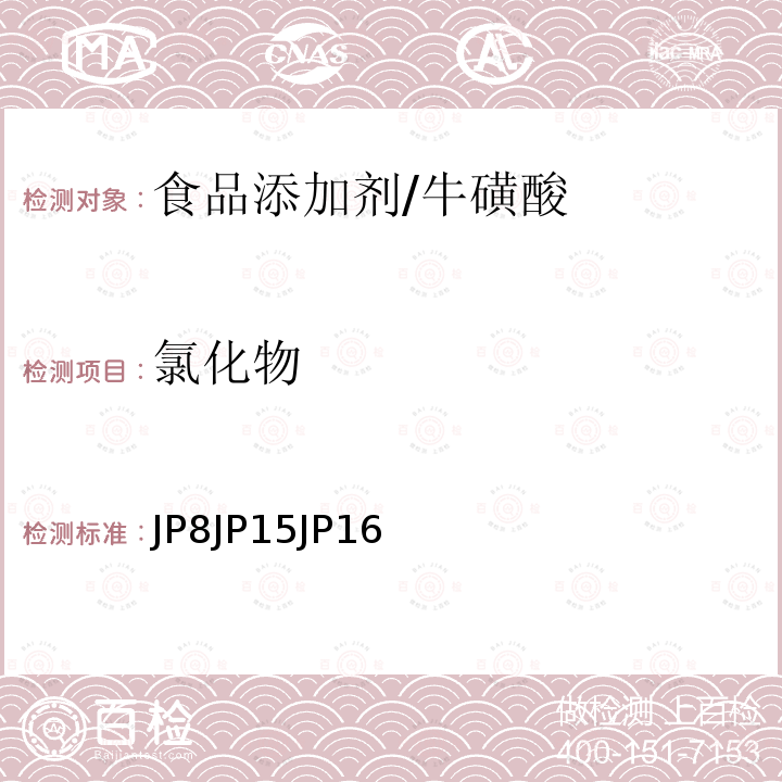 氯化物 日本藥典 JP8 JP15 JP16 牛磺酸