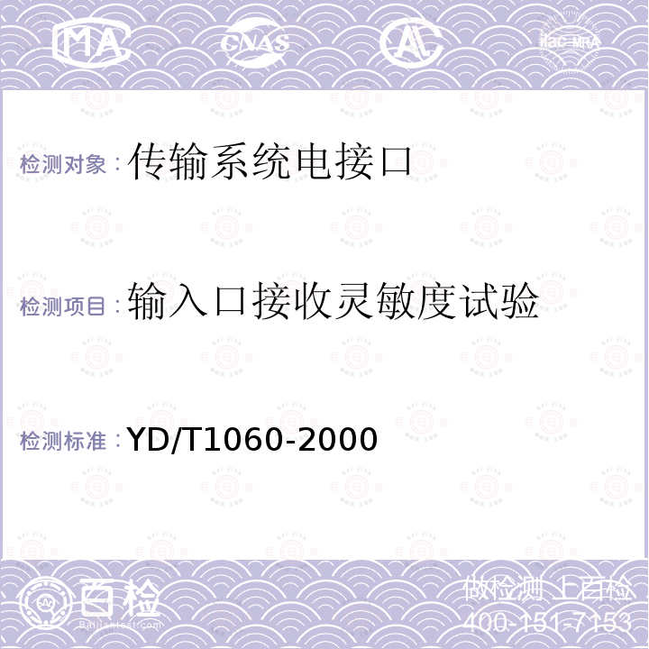 输入口接收灵敏度试验 YD/T 1060-2000 光波分复用系统(WDM)技术要求——32×2.5Gbit/s部分