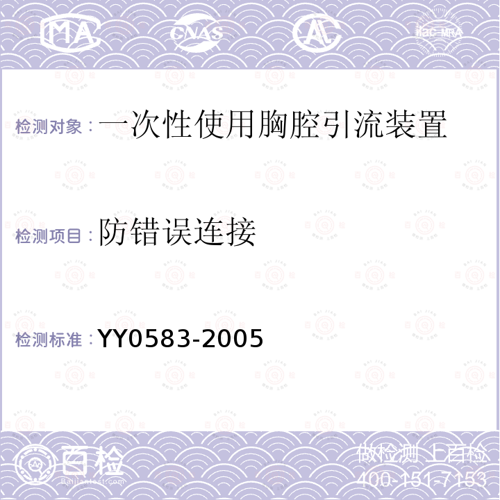 防错误连接 YY 0583-2005 一次性使用胸腔引流装置 水封式