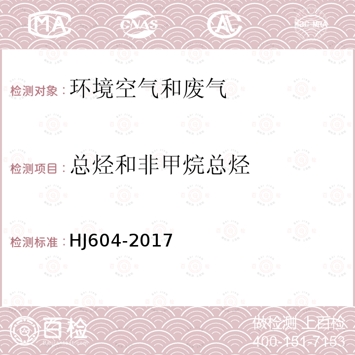 总烃和非甲烷总烃 环境空气 总烃、甲烷和非甲烷总烃的测定 直接进样-气相色谱法