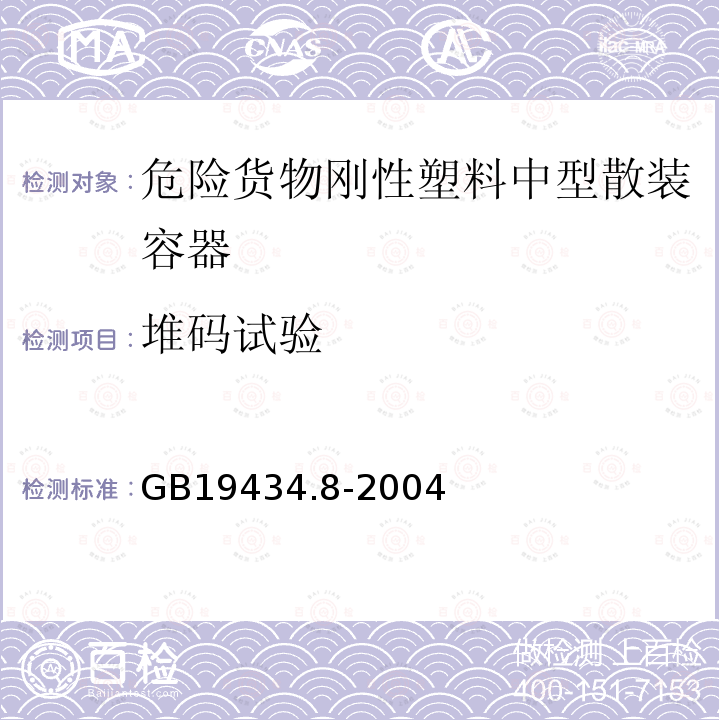 堆碼試驗(yàn) 危險(xiǎn)貨物剛性塑料中型散裝容器檢驗(yàn)安全規(guī)范 性能檢驗(yàn)