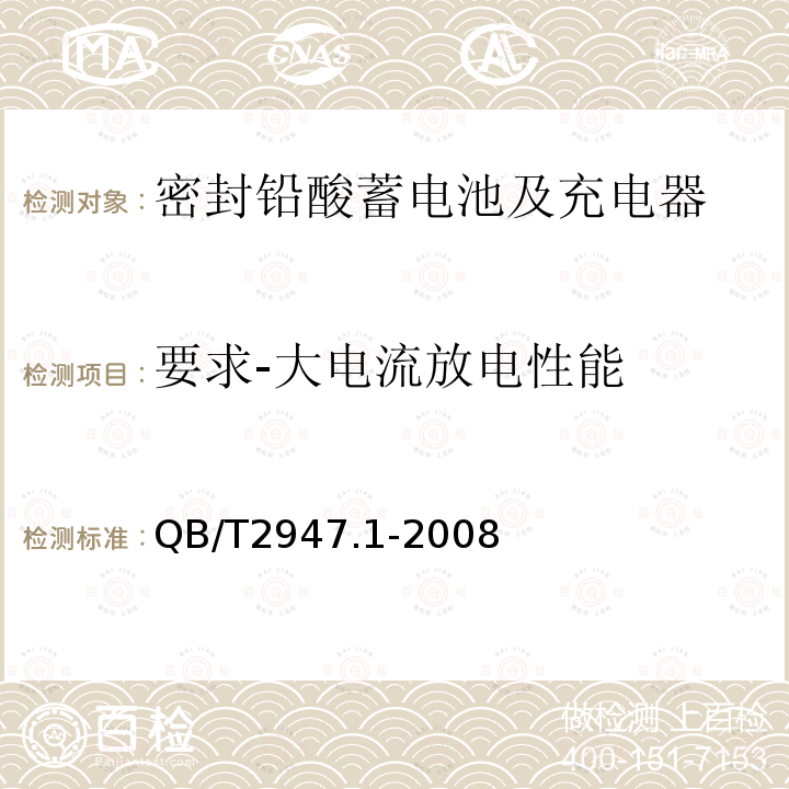 要求-大电流放电性能 电动自行车用蓄电池及充电器 第1部分：密封铅酸蓄电池及充电器