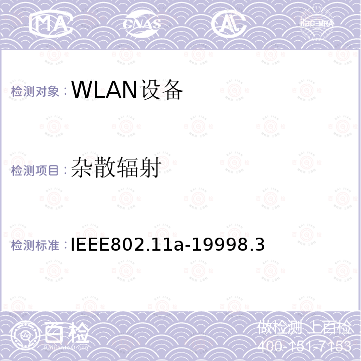 杂散辐射 信息技术-系统间的通信和信息交换-局域网和城域网-特别需求-第11部分：无线LAN媒介接入控制和物理层规范：对IEEE标准802.11-1999的5GHZ高速物理层的补充