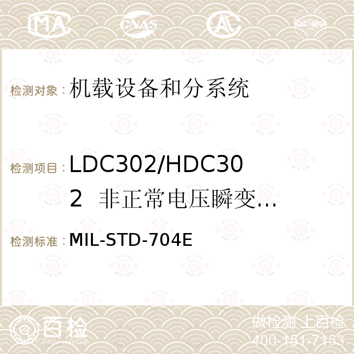 LDC302/HDC302
 非正常电压瞬变(过压/欠压) 飞机供电特性