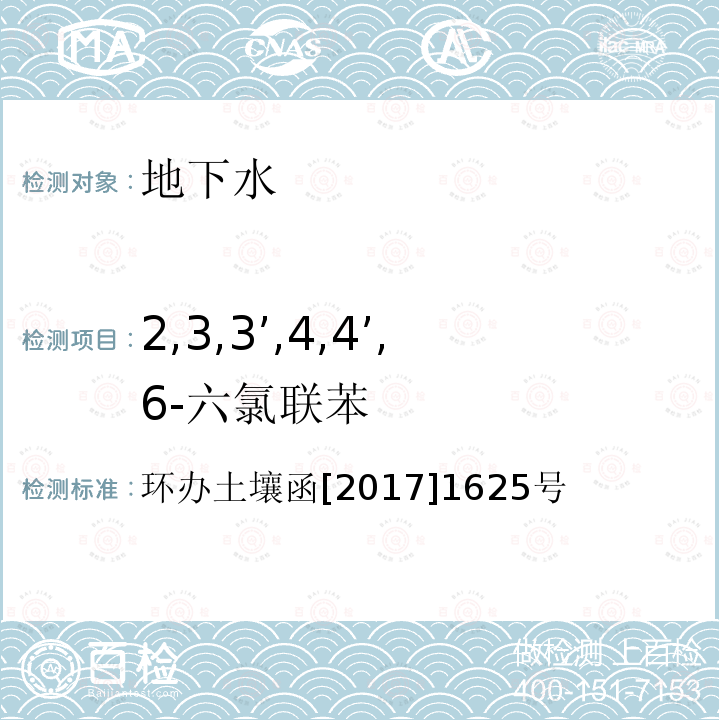 2,3,3’,4,4’,6-六氯联苯 全国土壤污染状况详查地下水样品分析测试方法技术规定 第二部分6多氯联苯类