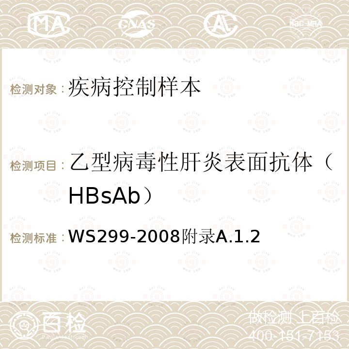 乙型病毒性肝炎表面抗体（HBsAb） WS 299-2008 乙型病毒性肝炎诊断标准