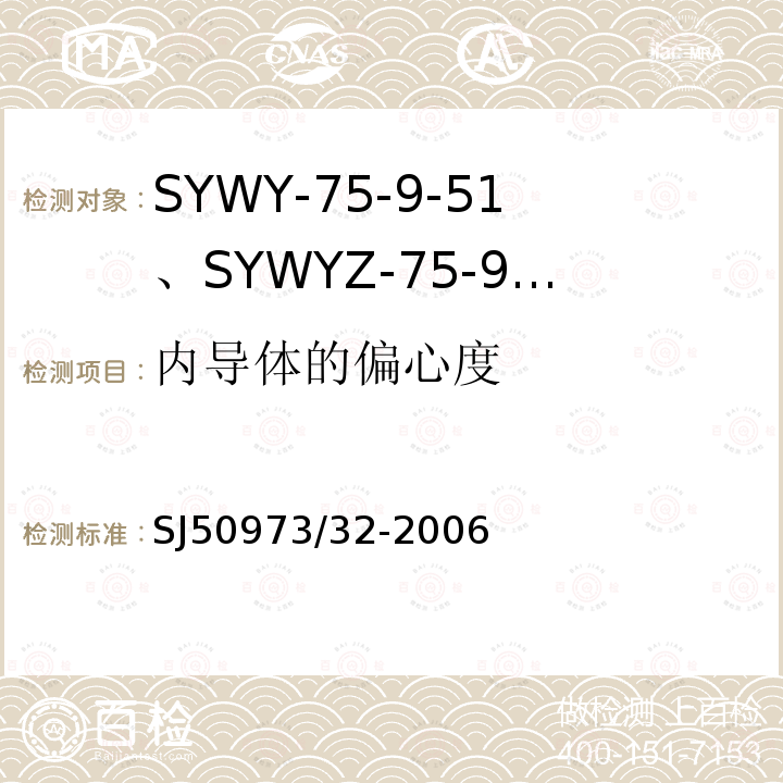内导体的偏心度 SYWY-75-9-51、SYWYZ-75-9-51、SYWRZ-75-9-51型物理发泡聚乙烯绝缘柔软同轴电缆详细规范