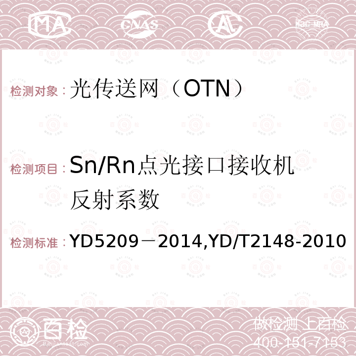 Sn/Rn点光接口接收机反射系数 光传送网(OTN)工程验收暂行规定 光传送网（OTN）测试方法