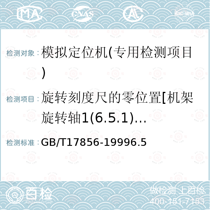 旋转刻度尺的零位置[机架旋转轴1(6.5.1)界定器的旋转轴4(6.5.2)治疗床等中心旋转轴5和床面旋转轴6(6.5.3)] 放射治疗模拟机性能和试验方法