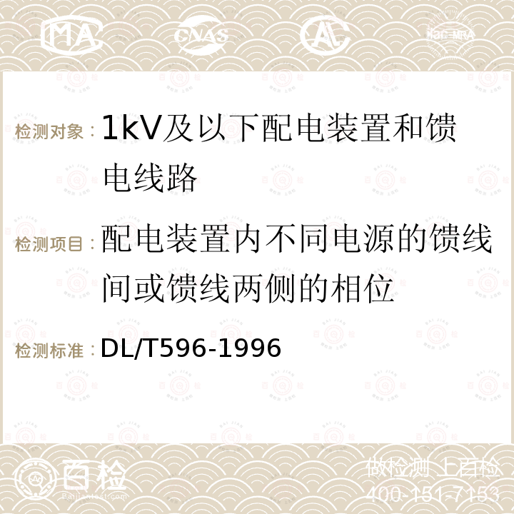 配电装置内不同电源的馈线间或馈线两侧的相位 电力设备预防性试验规程