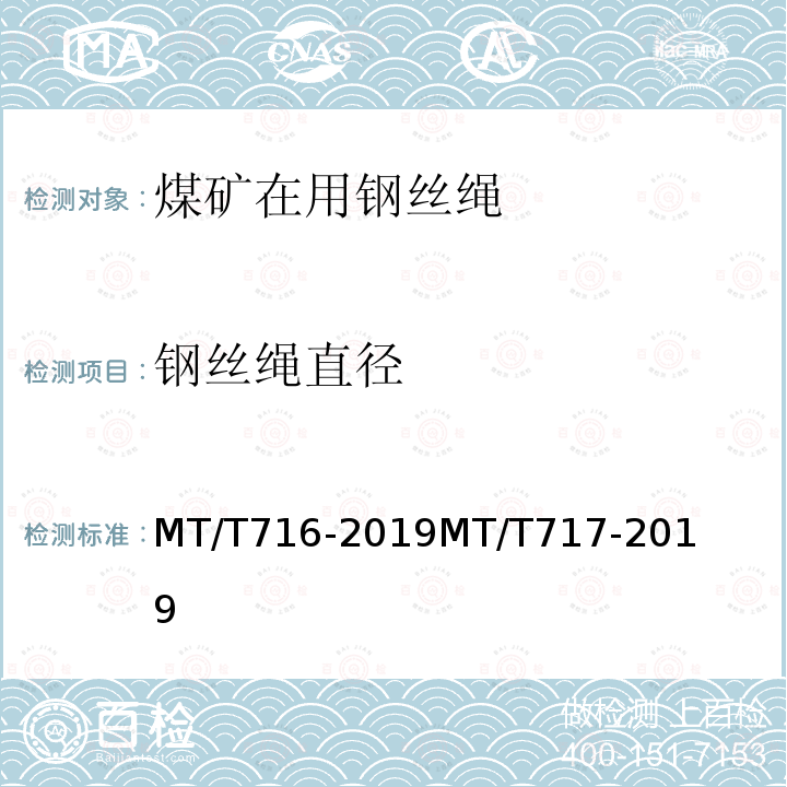 钢丝绳直径 煤矿重要用途钢丝绳验收技术条件 
 煤矿重要用途在用钢丝绳性能测定方法及判定规则 
 煤矿安全规程