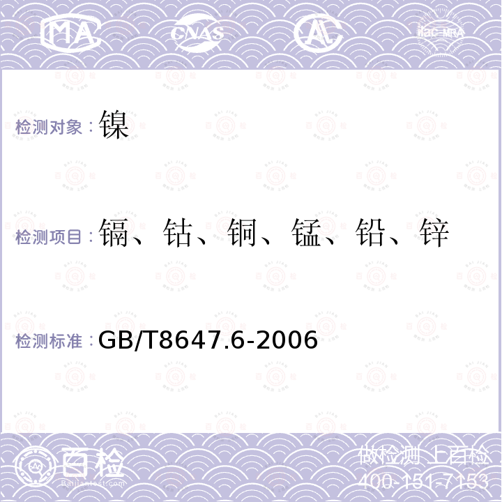 镉、钴、铜、锰、铅、锌 镍化学分析方法 镉、钴、铜、锰、铅、锌量的测定 火焰原子吸收光谱法