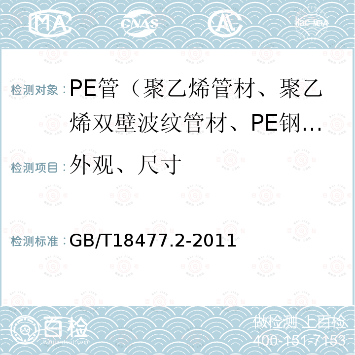 外观、尺寸 埋地排水用硬聚氯乙烯(PVC-U)结构壁管道系统. 第2部分：加筋管材 第8.2条