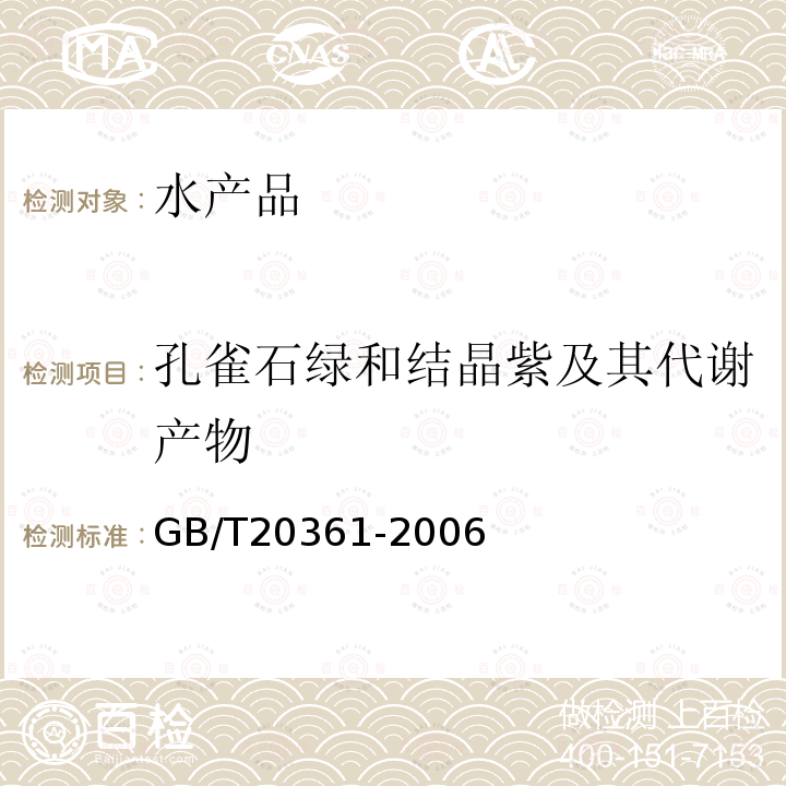 孔雀石绿和结晶紫及其代谢产物 水产品中孔雀石绿和结晶紫残留量的测定 高效液相色谱荧光检测法