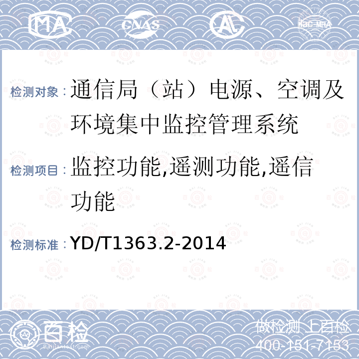 监控功能,遥测功能,遥信功能 通信局(站)电源、空调及环境集中监控管理系统 第2部分：互联协议